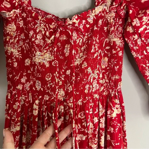 DOEN Bijou Oak Bluffs Red Floral Print Midi Dress Women's Size Small - Picture 5 of 10